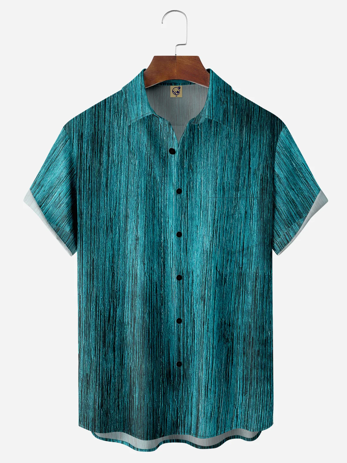 Wood Pattern Chest Pocket Short Sleeve Casual Shirt