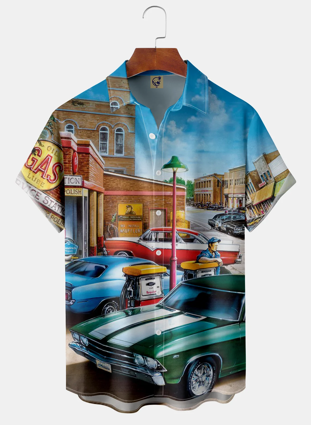 Hardaddy Vintage Sports Car Chest Pocket Short Sleeve Hawaiian Shirt
