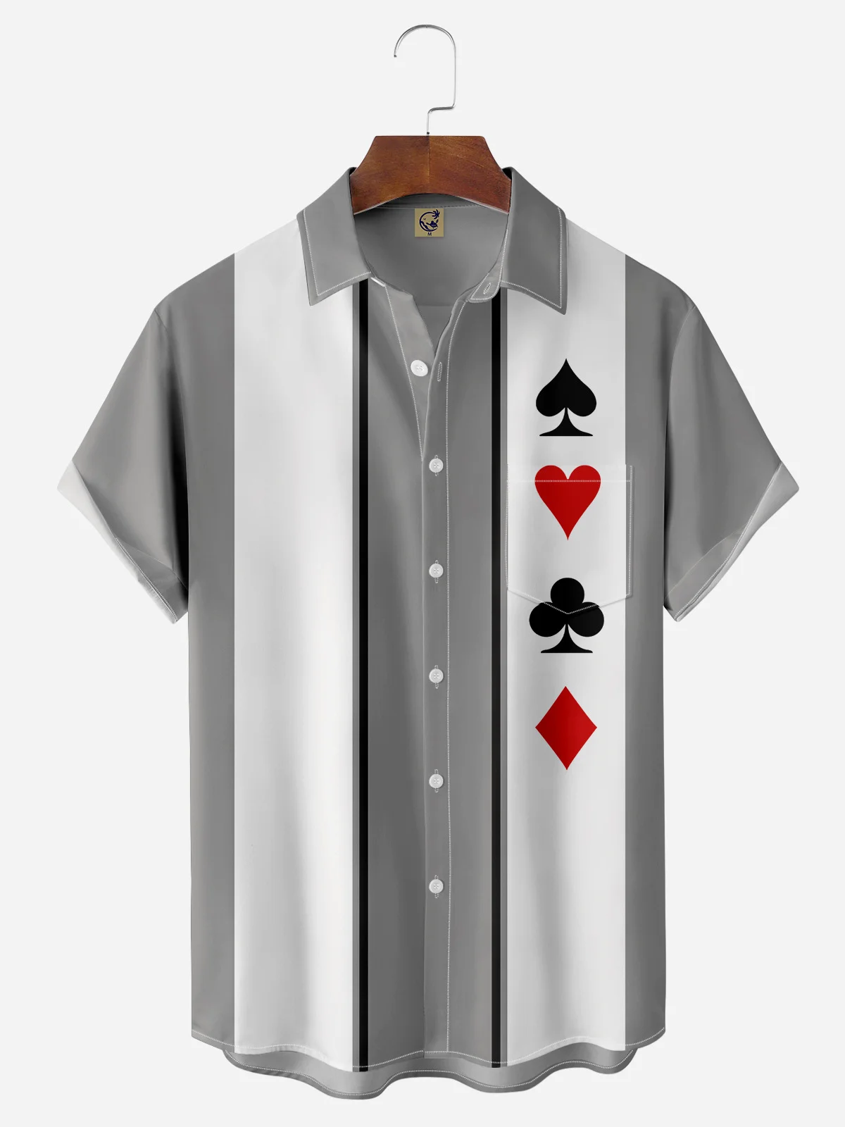 Hardaddy Poker Symbols Chest Pocket Short Sleeve Bowling Shirts