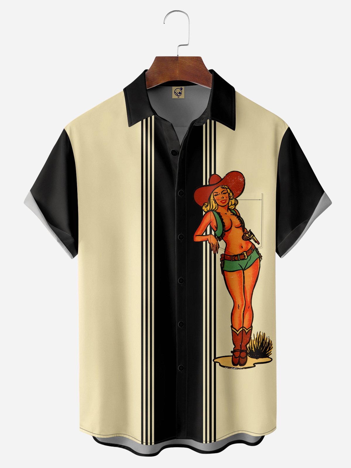 Cowboy Beauty Chest Pocket Short Sleeve Bowling Shirt