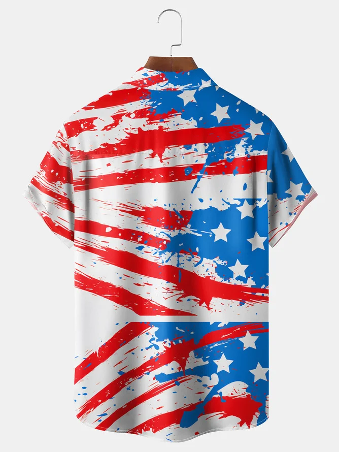 Hardaddy Big Size Flag Dinosaur Chest Pocket Short Sleeve Shirt