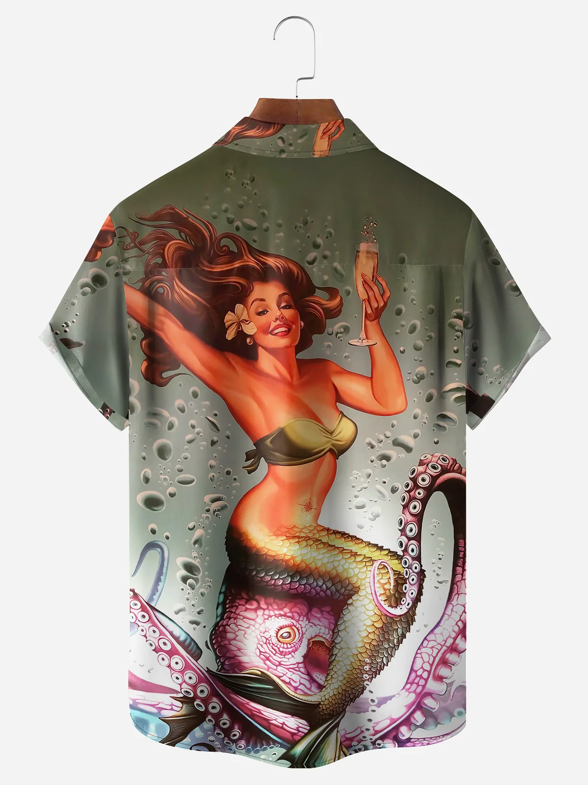 Mermaid Chest Pocket Short Sleeve Hawaiian Shirt