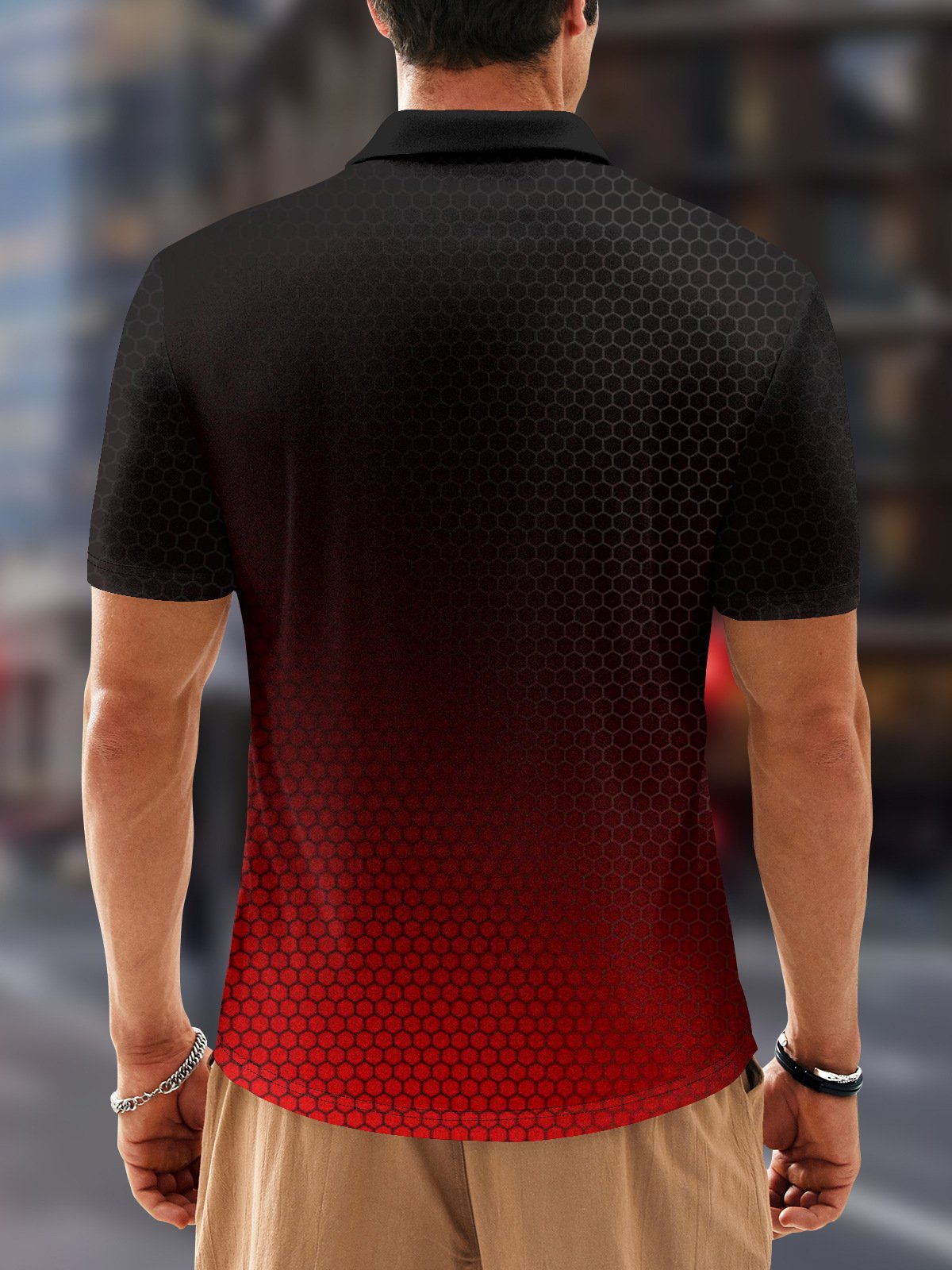 Hardaddy Gradient Color Button Short Sleeve Polo Shirt