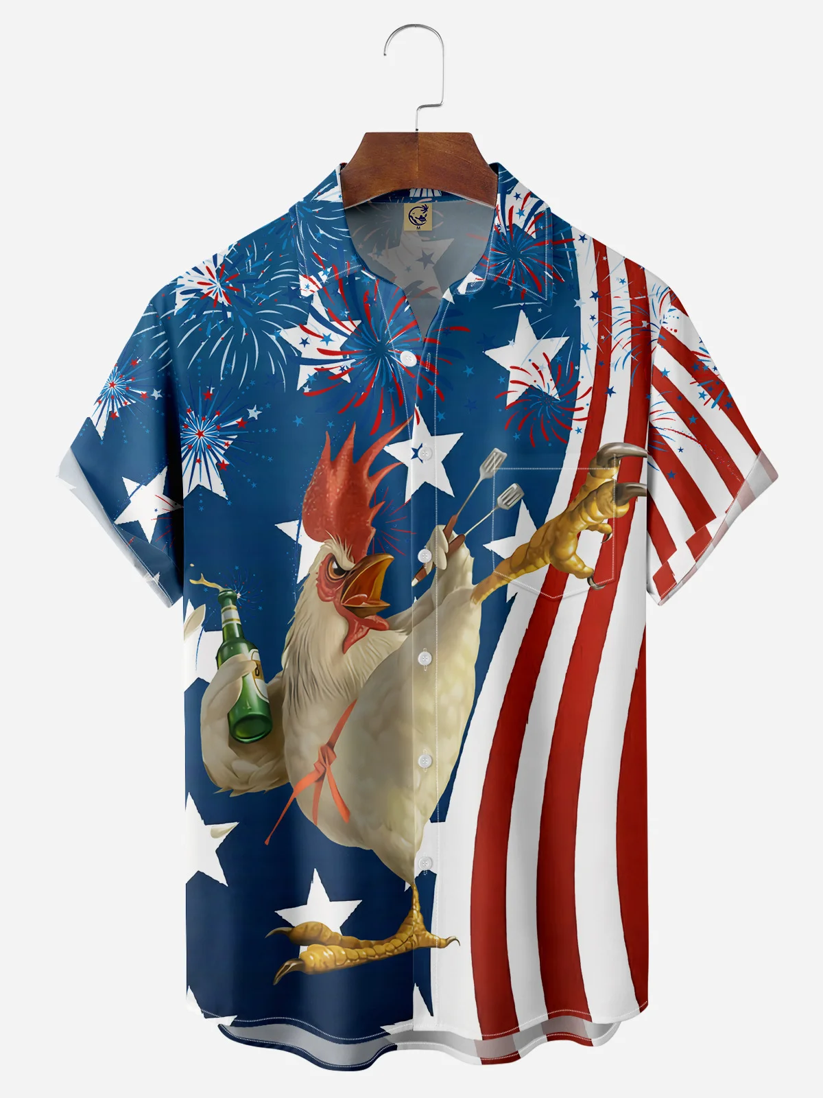 Hardaddy Rooster Chest Pocket Short Sleeve Casual Shirt