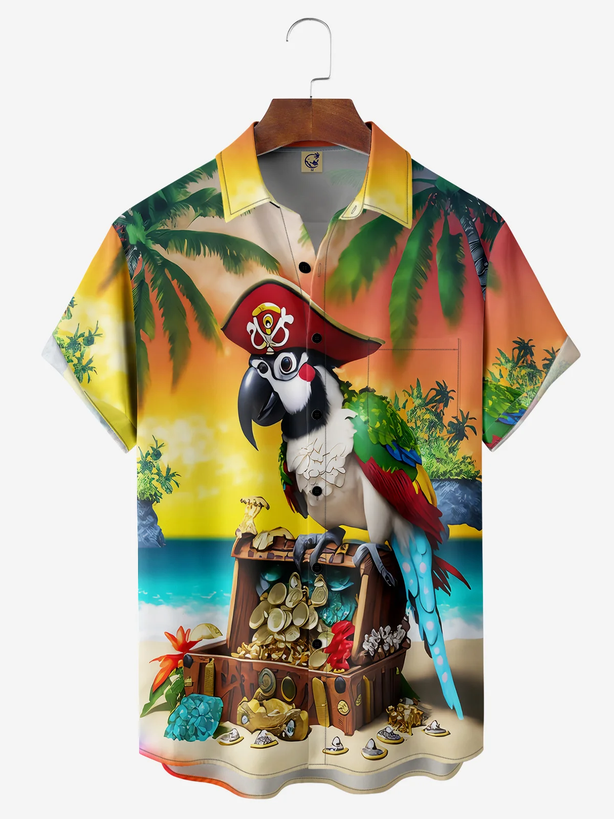 Hardaddy Men's Funny Button Down Hawaiian Shirts Beach Pirate Parrot Chest Pocket Short Sleeve Hawaiian Shirt