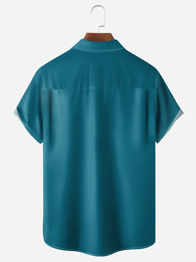 Hardaddy Big Size BBQ Chef Pig Chest Pocket Short Sleeve Bowling Shirt
