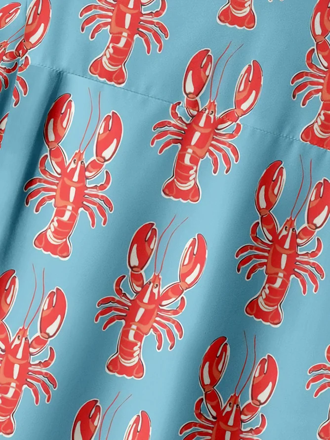 Hardaddy Big Size Lobster Chest Pocket Short Sleeve Hawaiian Shirt
