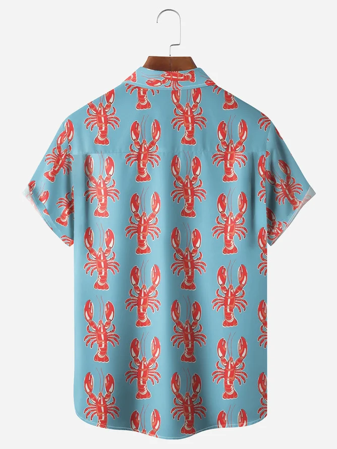 Hardaddy Big Size Lobster Chest Pocket Short Sleeve Hawaiian Shirt
