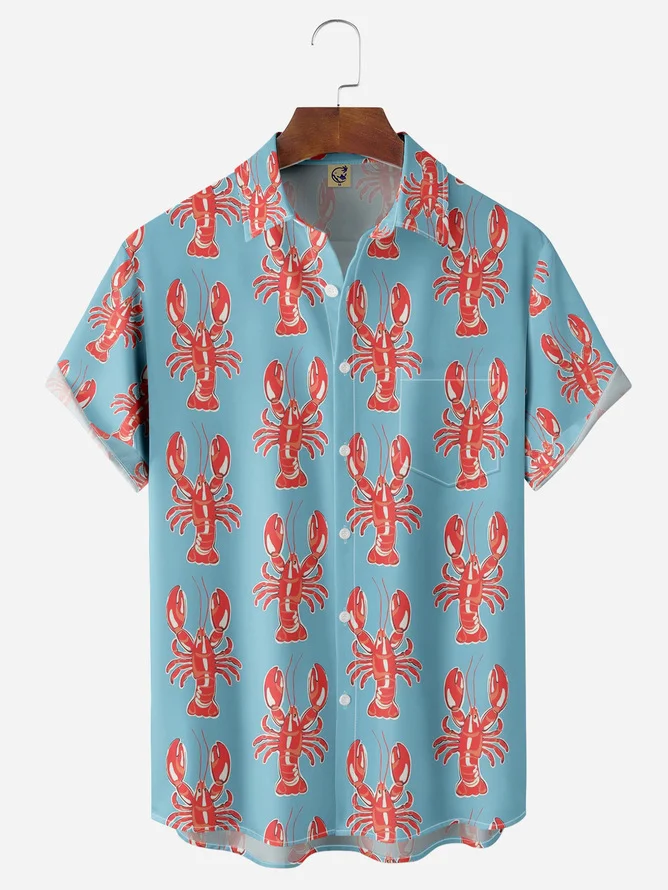 Hardaddy Big Size Lobster Chest Pocket Short Sleeve Hawaiian Shirt