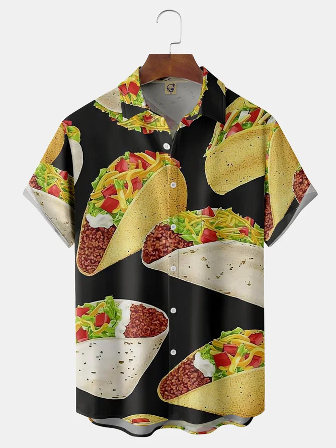Hardaddy Big Size Tacos Chest Pocket Short Sleeve Casual Shirt