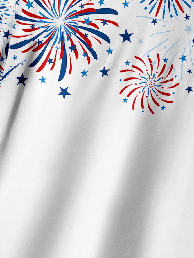 Hardaddy Big Size Indepndence Day Flag Flamingo Chest Pocket Shirt