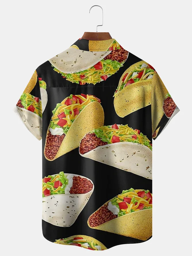 Hardaddy Big Size Tacos Chest Pocket Short Sleeve Casual Shirt