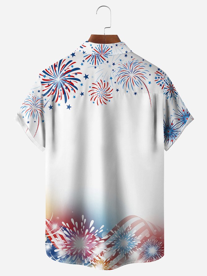 Hardaddy Big Size Indepndence Day Flag Flamingo Chest Pocket Shirt