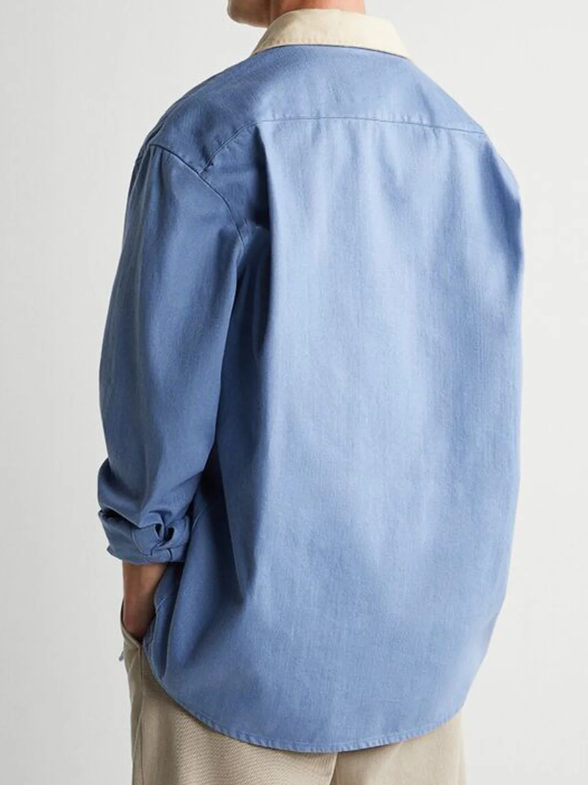 Cotton Contrast Color Long Sleeve Casual Shirt