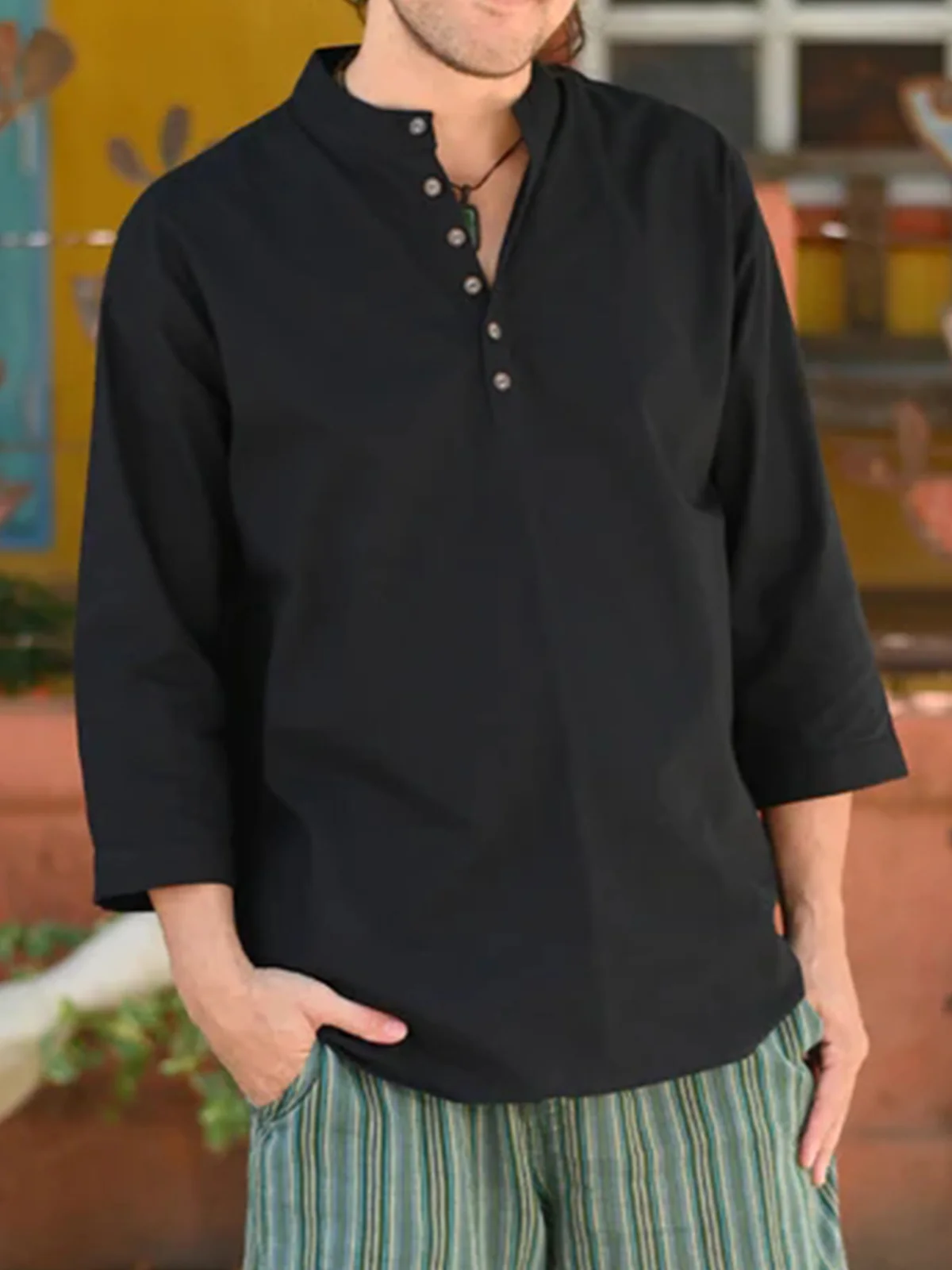 Cotton Plain Long Sleeve Casual Shirt