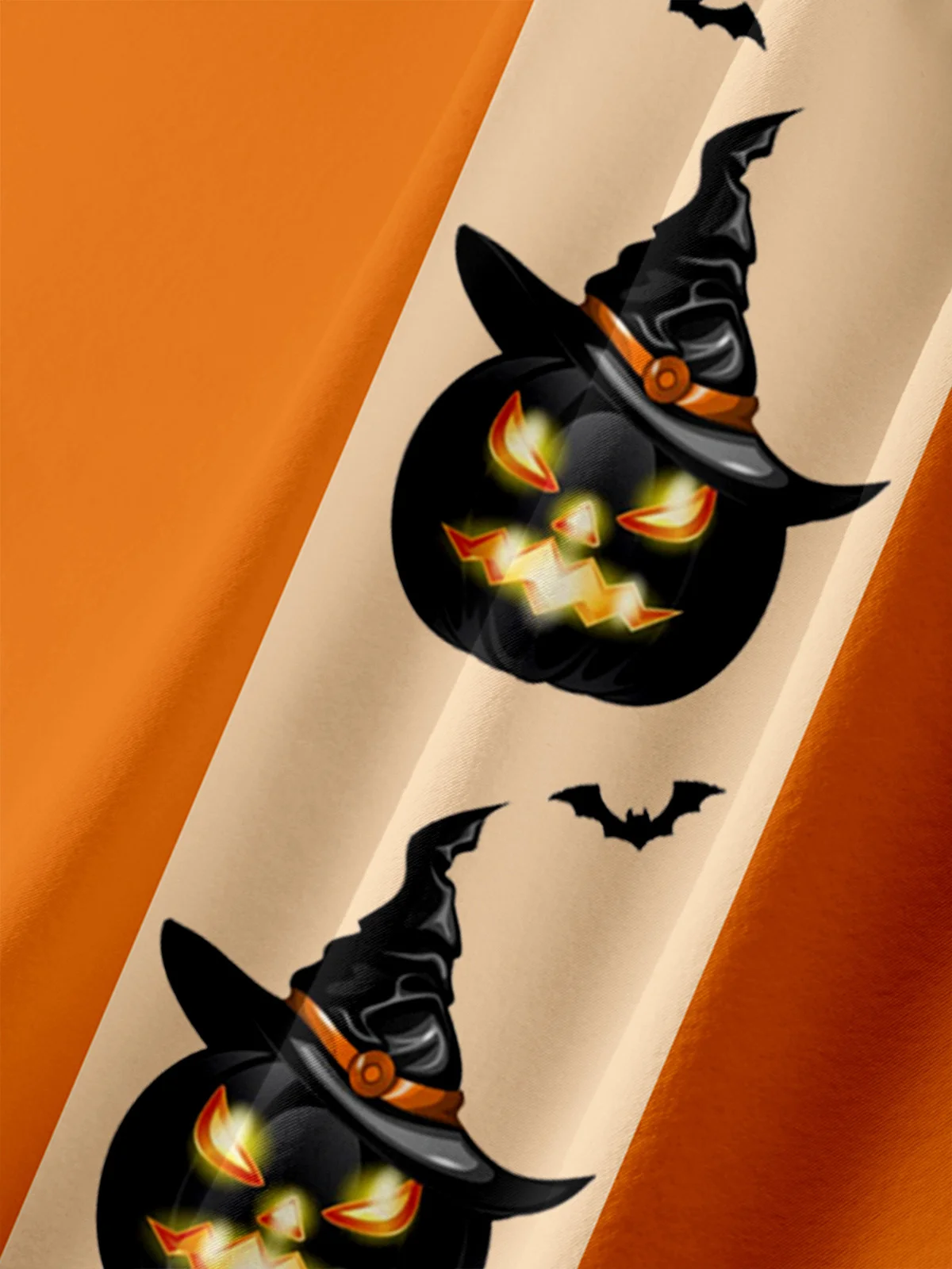 Halloween Pumpkin Chest Pocket Short Sleeve Bowling Shirt