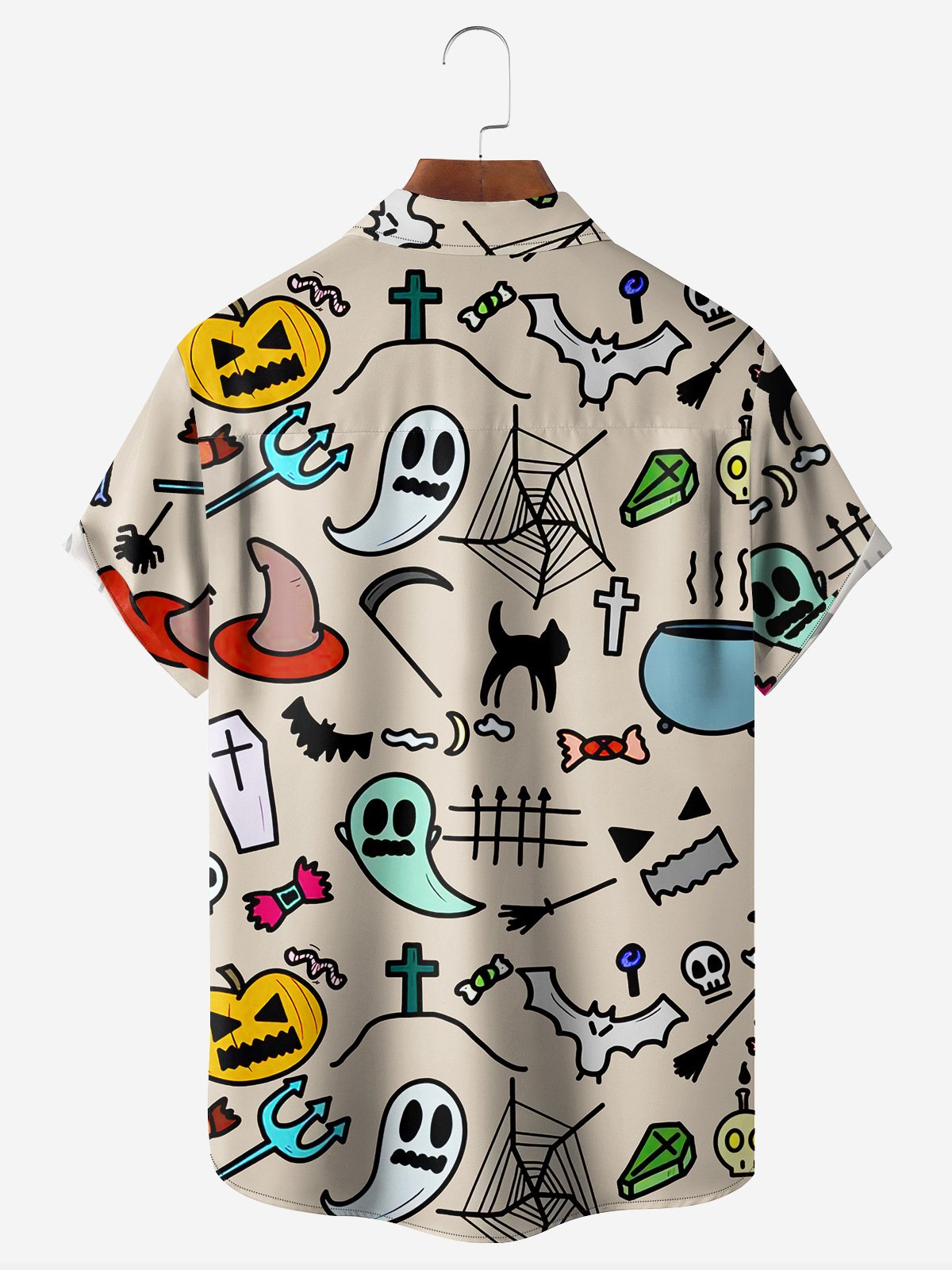 Halloween Ghost Chest Pocket Short Sleeve Casual Shirt