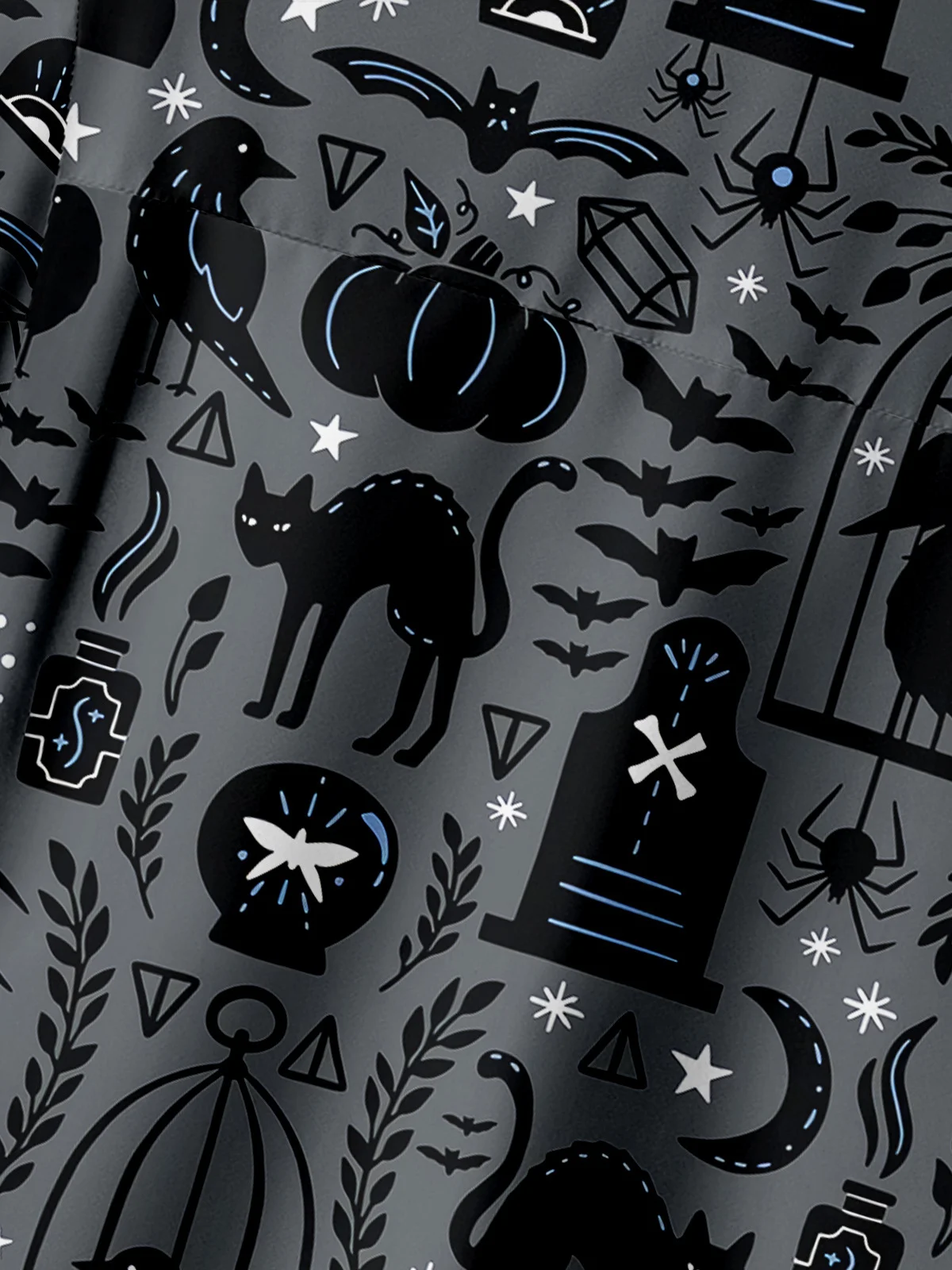 Hardaddy Halloween Cat Chest Pocket Short Sleeve Casual Shirt