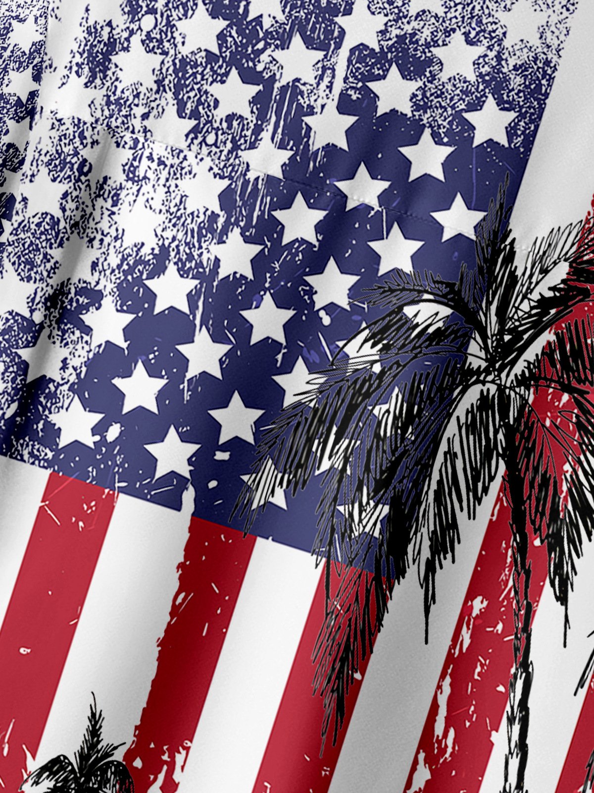 Hardaddy Patriotic Hawaiian Shirts Flag Coconut Tree Chest Pocket Short Sleeve Casual Shirt