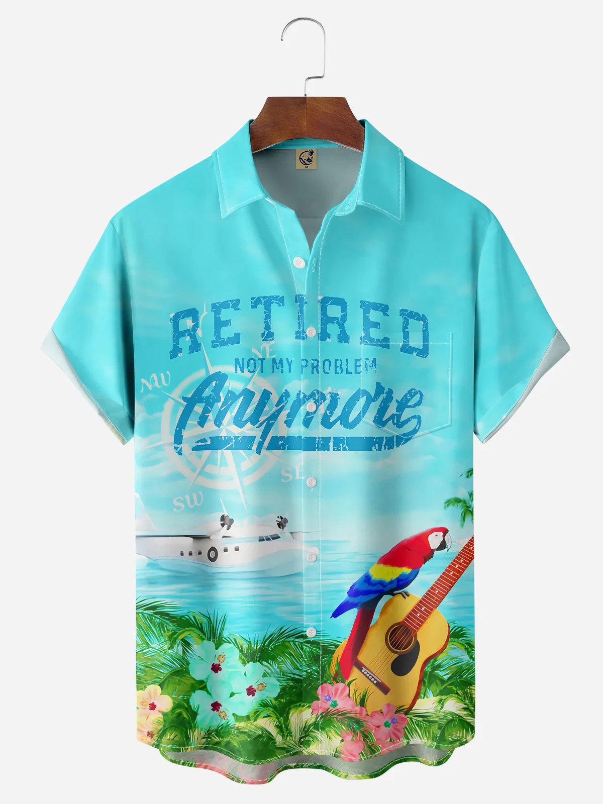 Hardaddy Parrots Party Shirts Retired Not My Problem Anymore Chest Pocket Short Sleeve Hawaiian Shirt