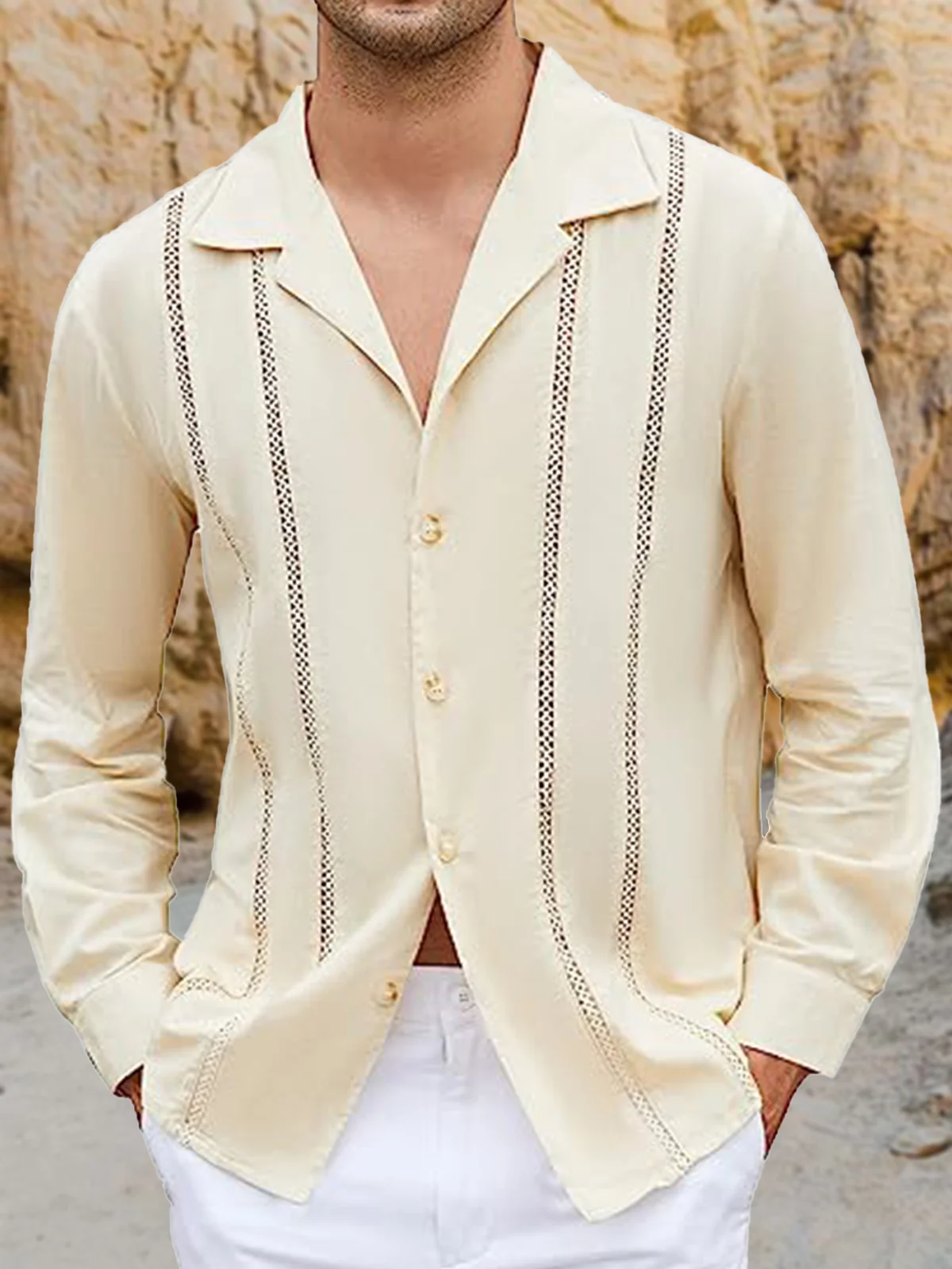 Hardaddy Cotton Plain Long Sleeve Casual  Guayabera Shirt