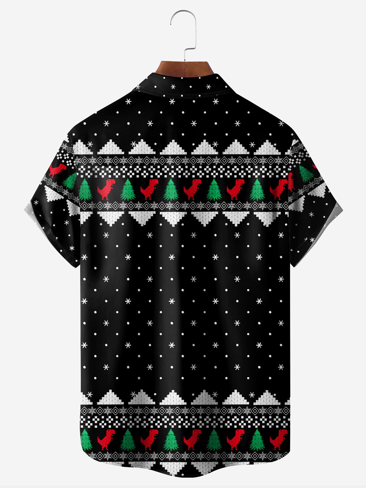 Christmas Christmas Dinosaur Ugly Chest Pocket Short Sleeve Hawaiian Shirt