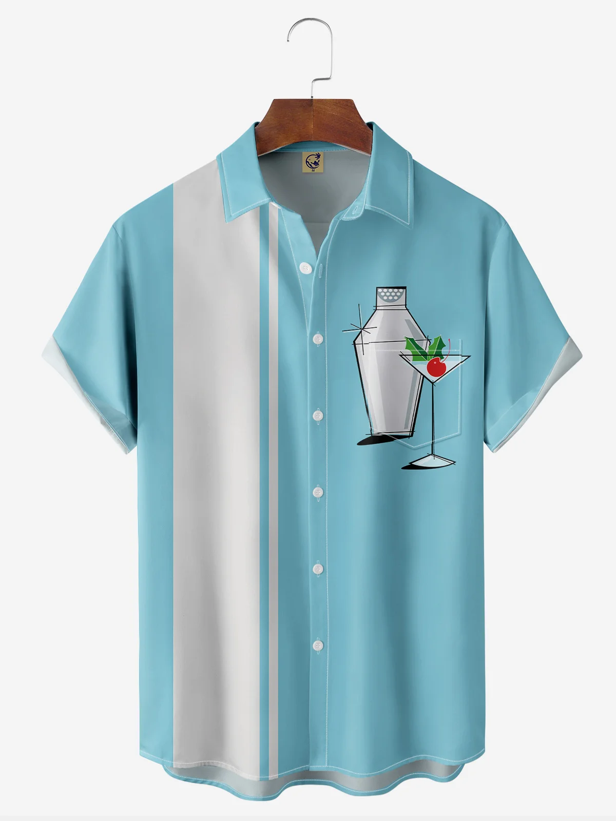 Hardaddy Cocktail Party Blue Regular Fit Chest Pocket Short Sleeve Bowling Shirt For Men