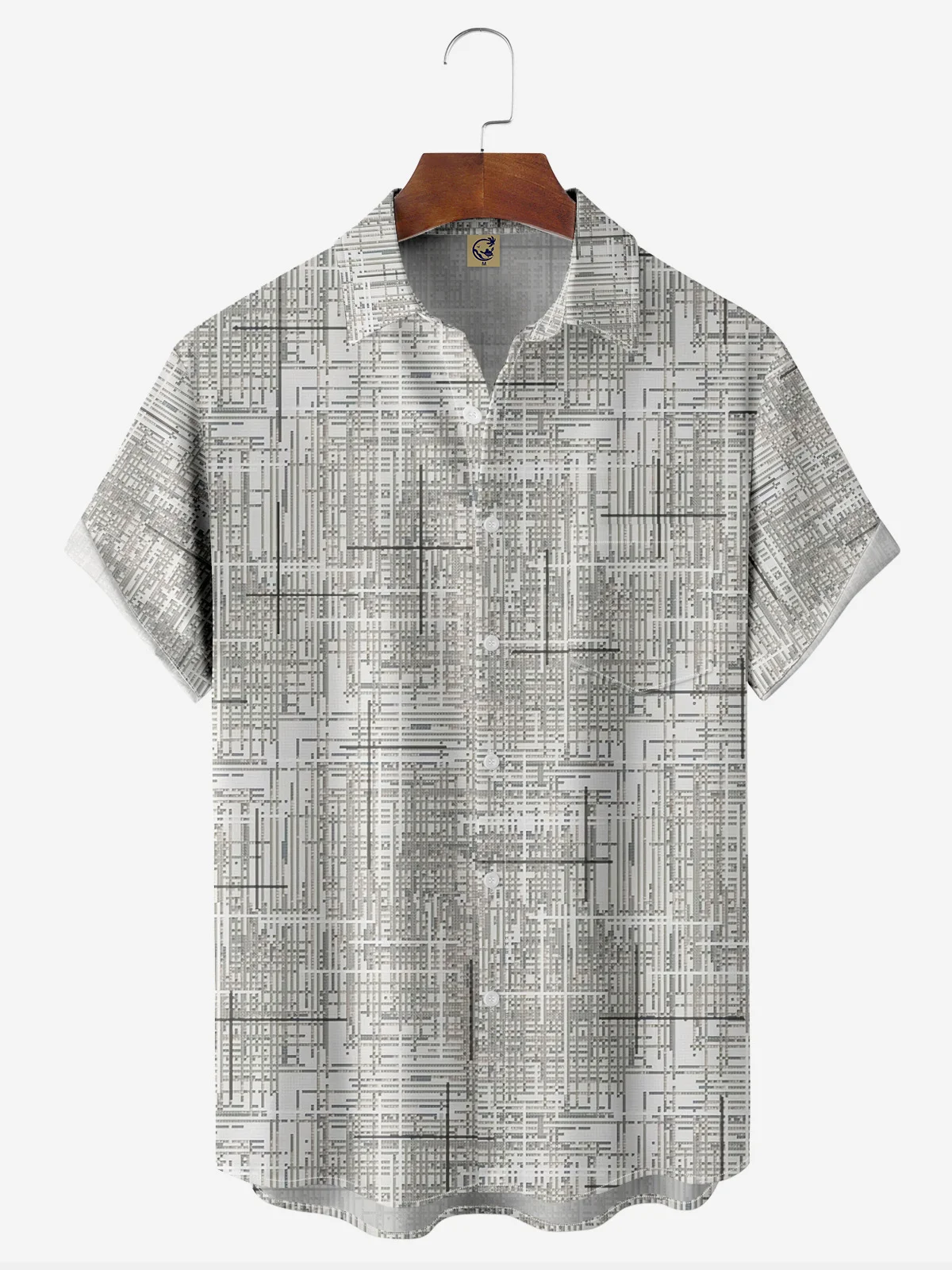Hardaddy Classic Button Down Hawaiian Shirt Gray Abstract Chest Pocket Short Sleeve Casual Shirt
