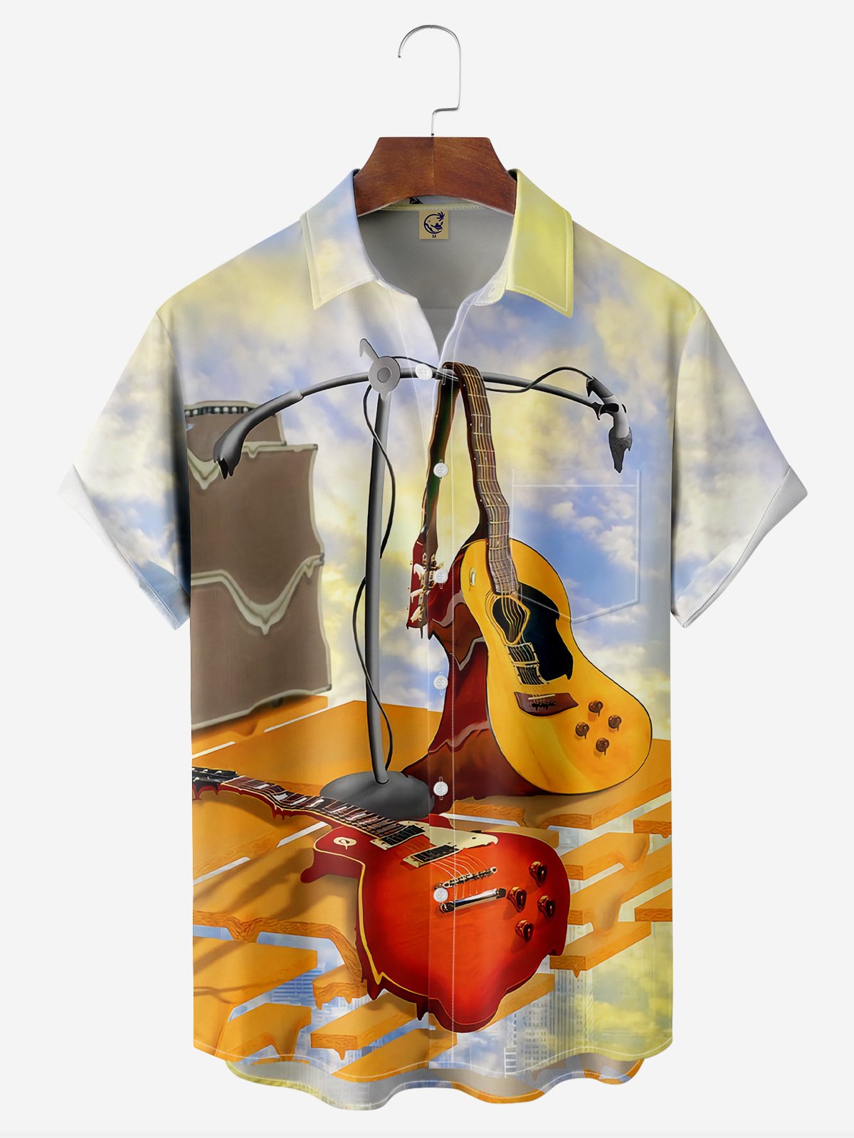 Guitar Chest Pocket Short Sleeve Casual Shirt