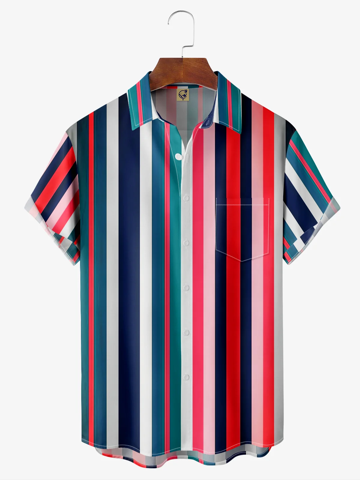 Striped Chest Pocket Short Sleeve Casual Shirt