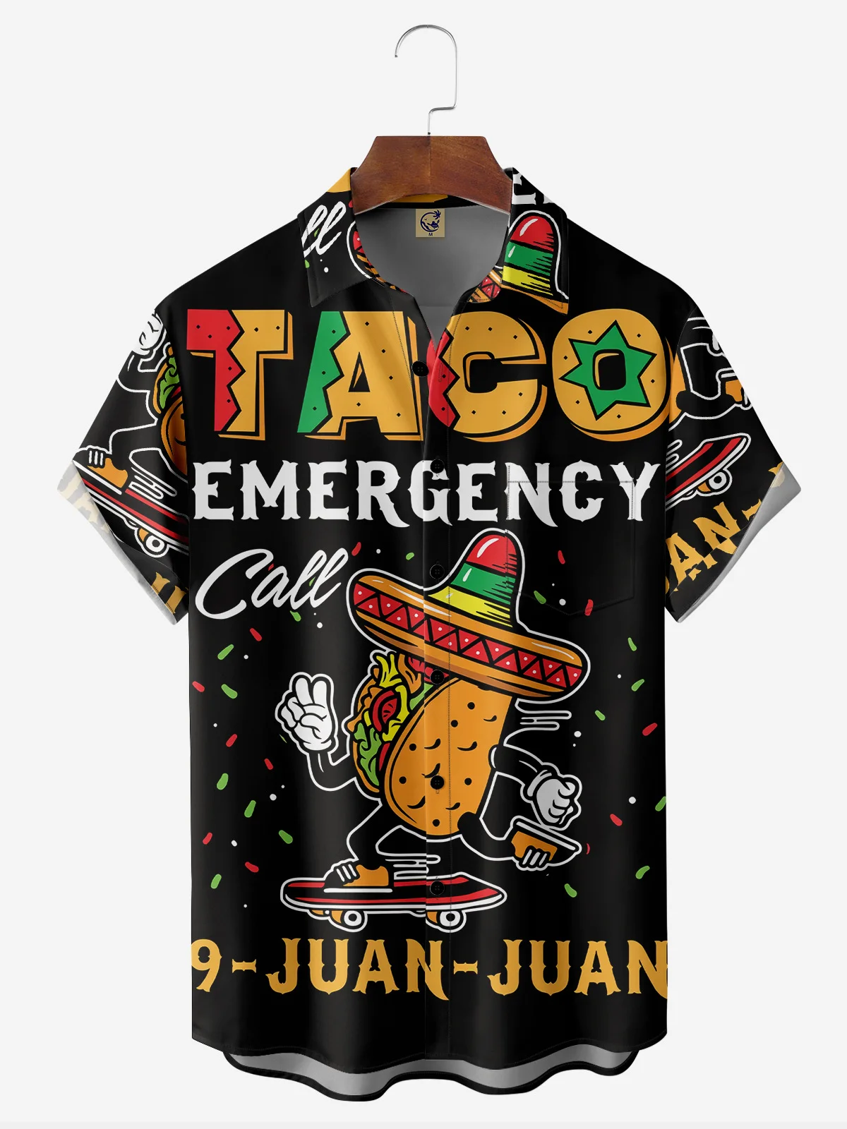 Hardaddy Mexican Taco Cinco de Mayo Chest Pocket Short Sleeve Casual Shirt