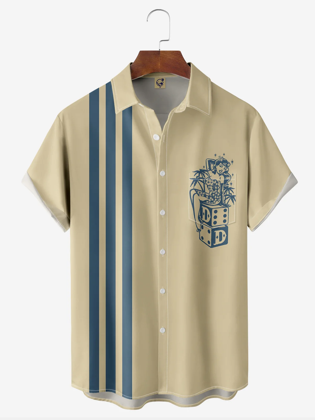 Retro Beauty Chest Pocket Short Sleeve Bowling Shirt