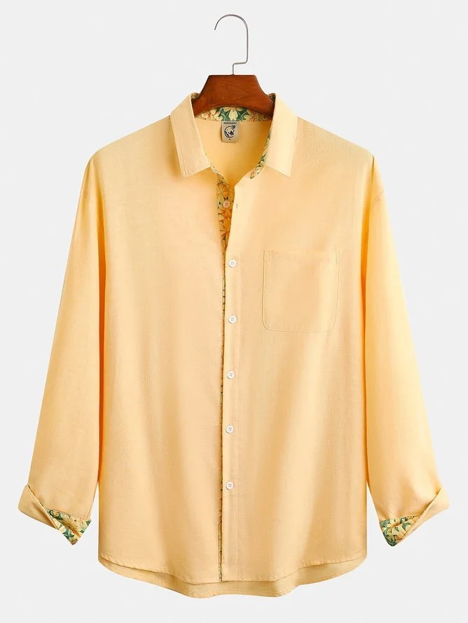 Hardaddy Big Size Cotton Floral Contrast Long Sleeve Shirt