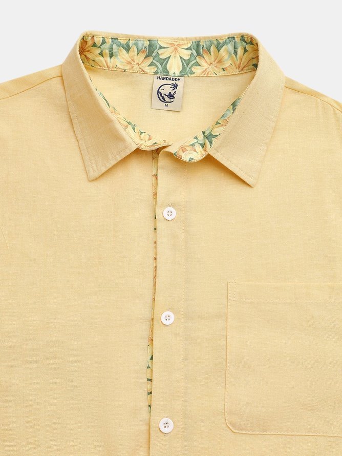 Hardaddy Big Size Cotton Floral Contrast Long Sleeve Shirt
