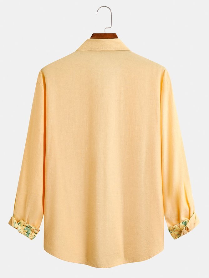 Hardaddy Big Size Cotton Floral Contrast Long Sleeve Shirt