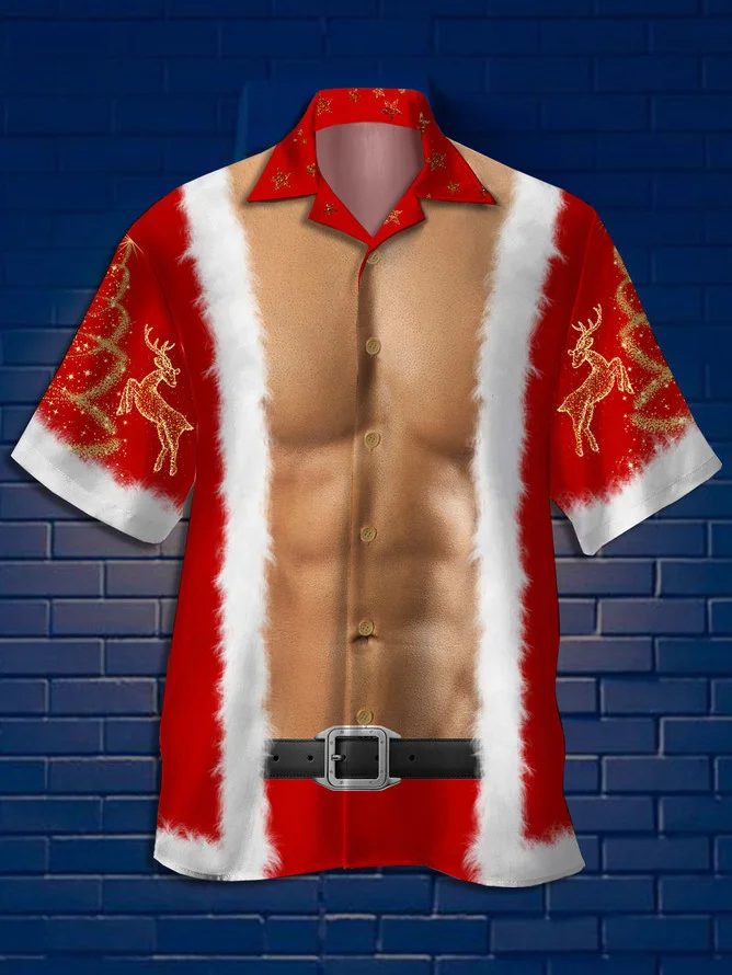 Hardaddy Big Size Christmas Short Sleeve Aloha Shirt