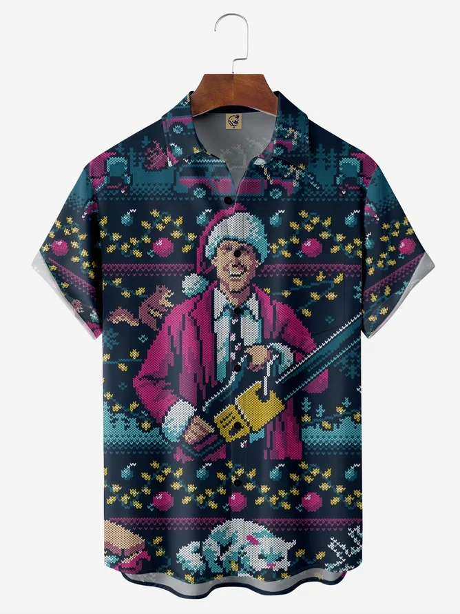 Hardaddy Big Size Christmas Chest Pocket Short Sleeve Casual Shirt