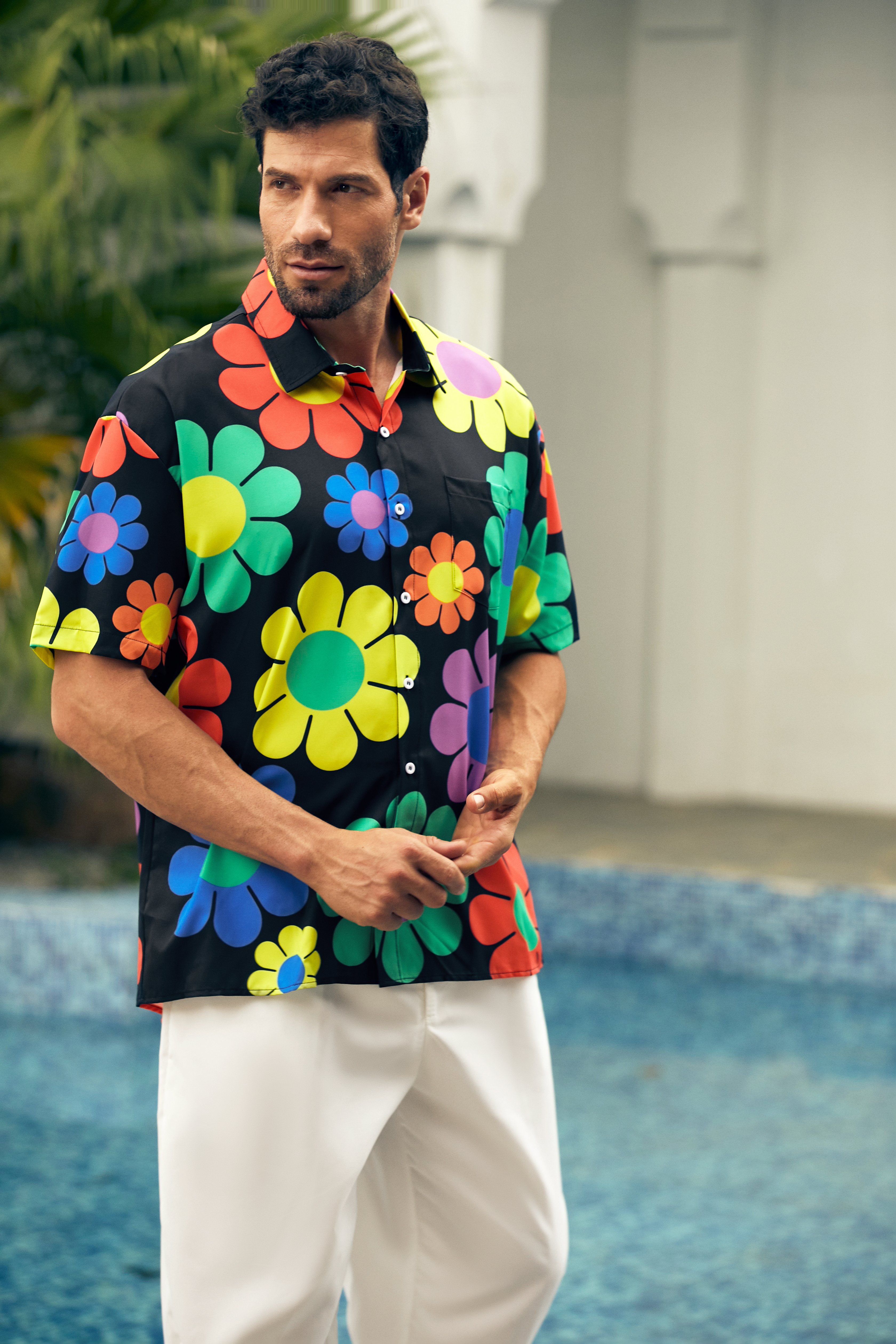 Hardaddy Flowers Chest Pocket Short Sleeve Hawaiian Shirt