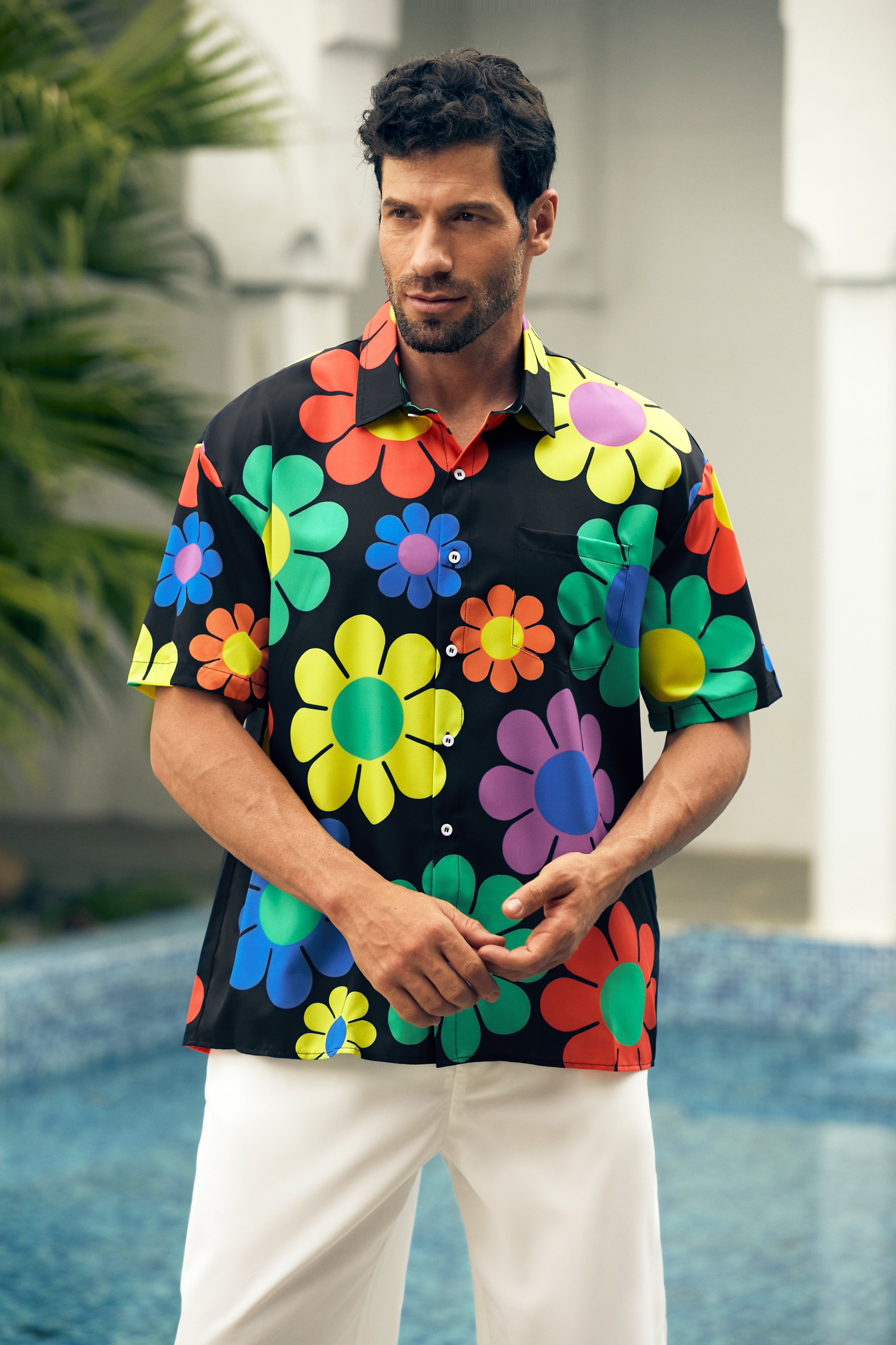 Hardaddy Flowers Chest Pocket Short Sleeve Hawaiian Shirt