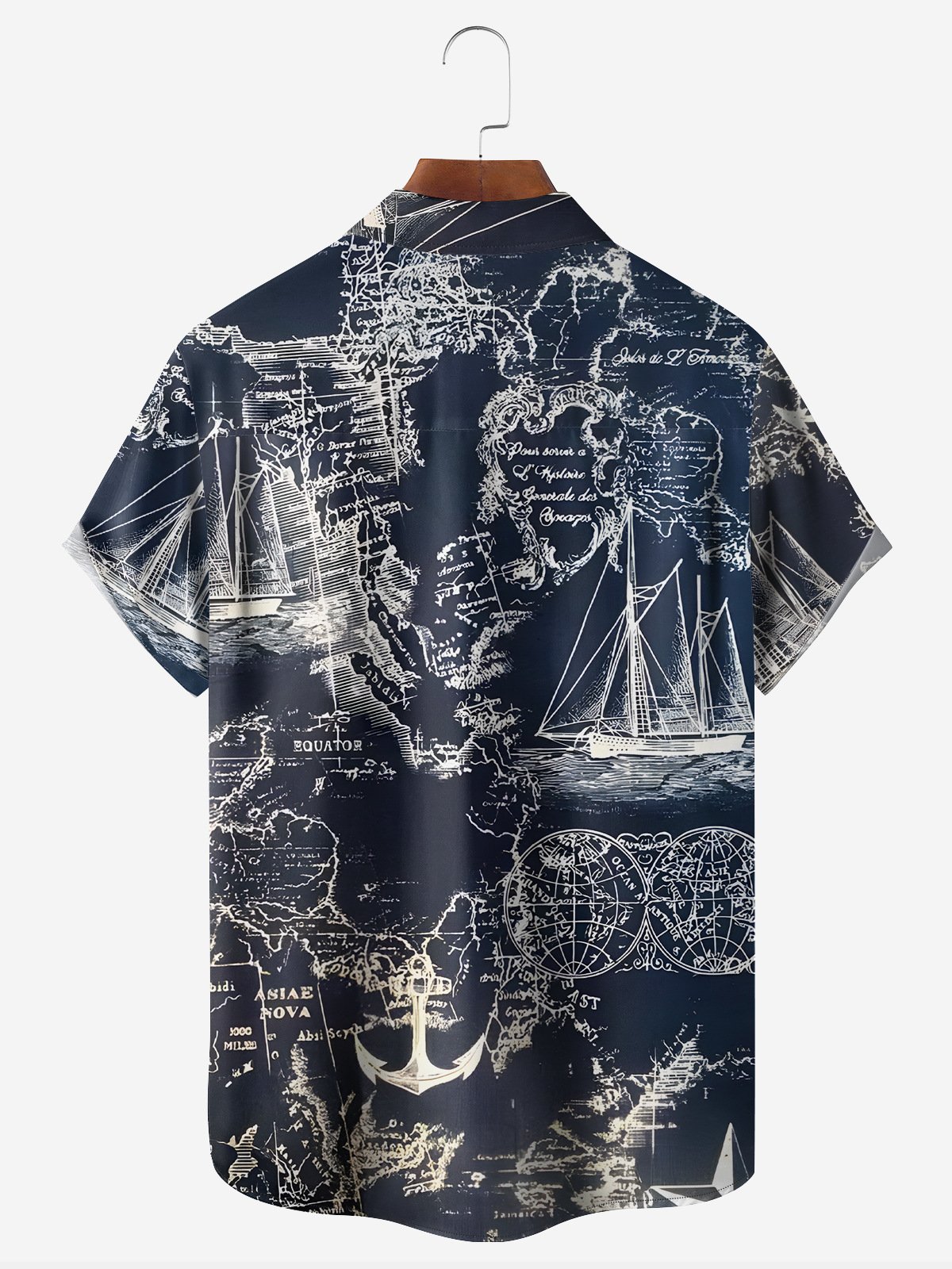 Hardaddy Nautical Map Chest Pocket Short Sleeve Hawaii Shirt