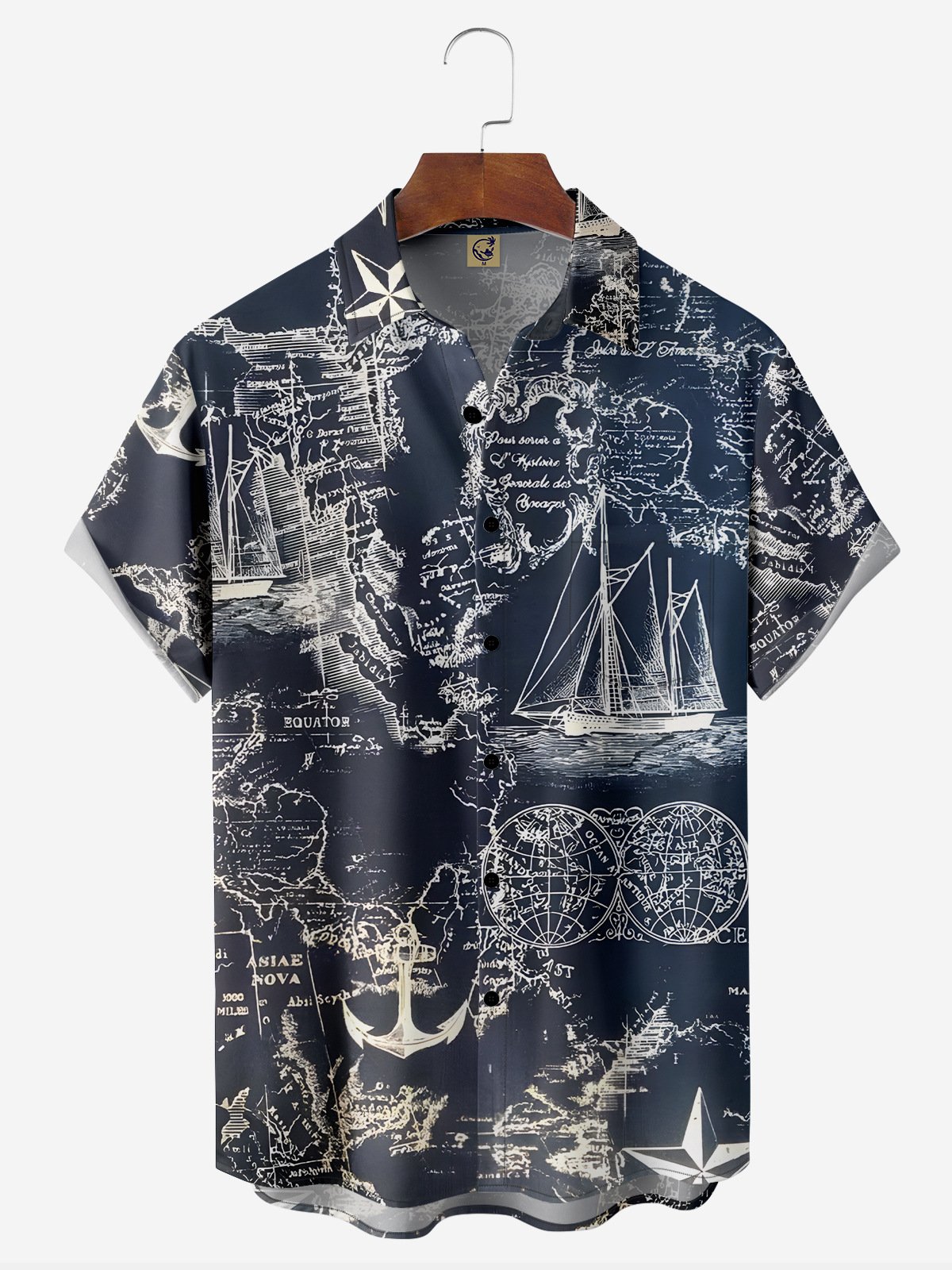 Hardaddy Nautical Map Chest Pocket Short Sleeve Hawaii Shirt