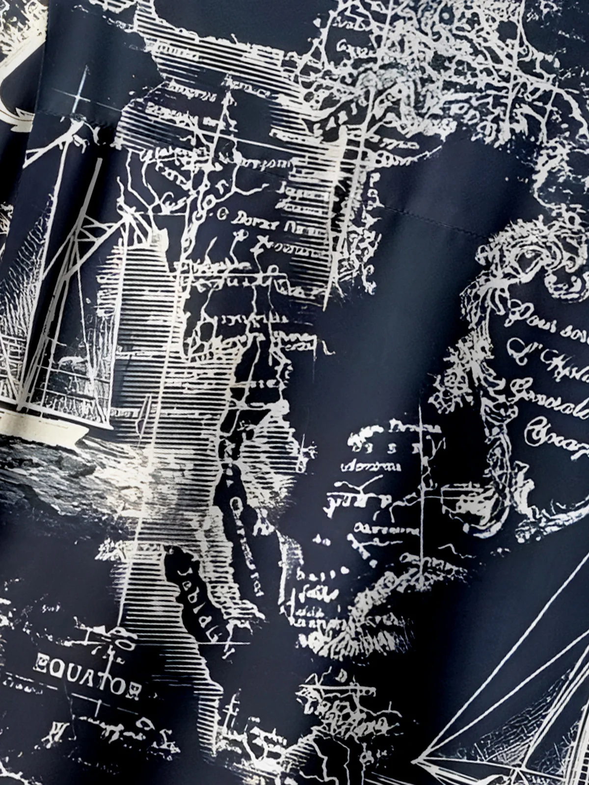 Hardaddy Nautical Map Chest Pocket Short Sleeve Hawaii Shirt