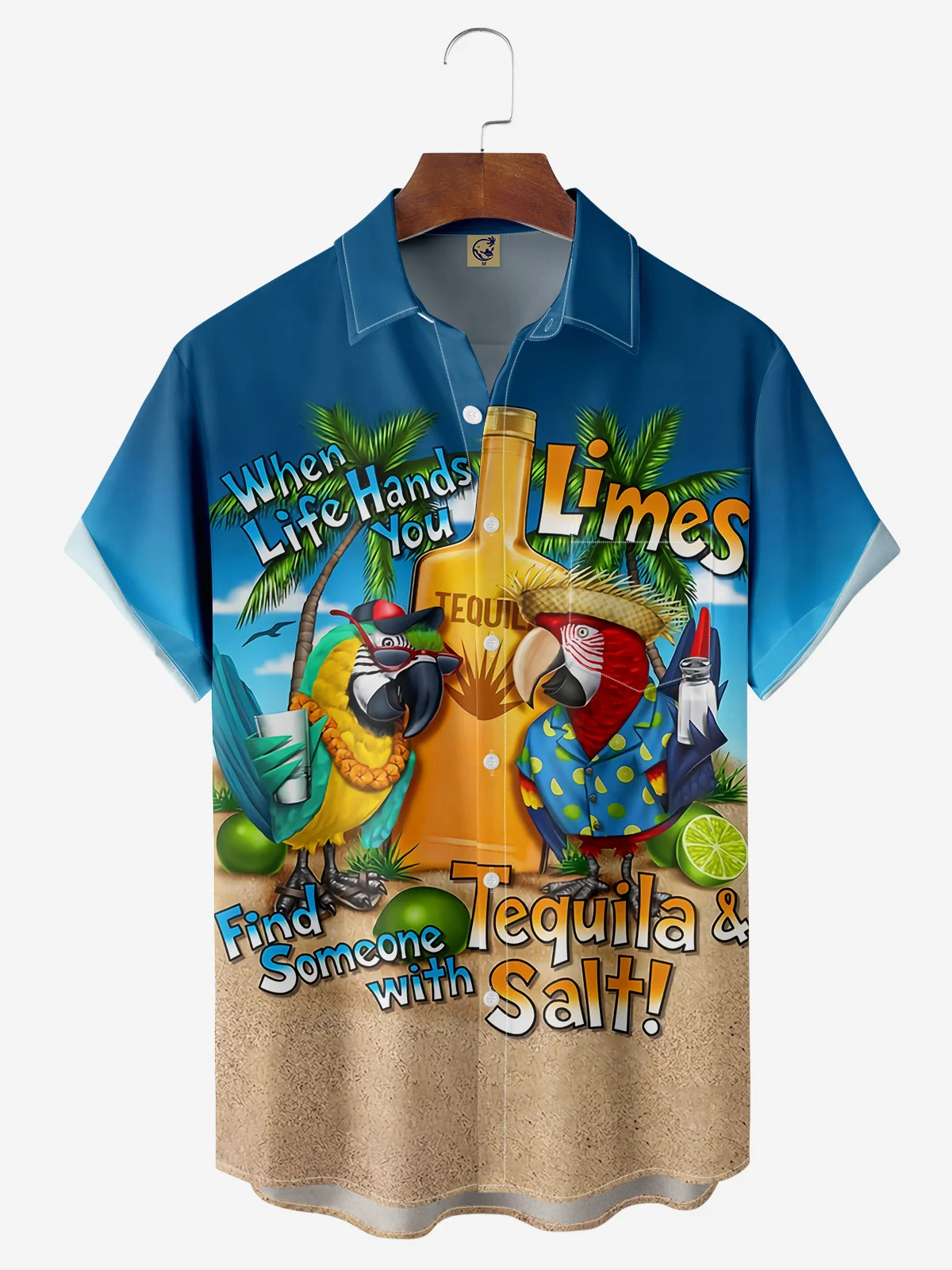 Hardaddy When Life Hands You Lines Find Someone With Tequila And Salt Vintage Motivated Quote Parrot Chest Pocket Short Sleeve Hawaiian Botton Down Shirt