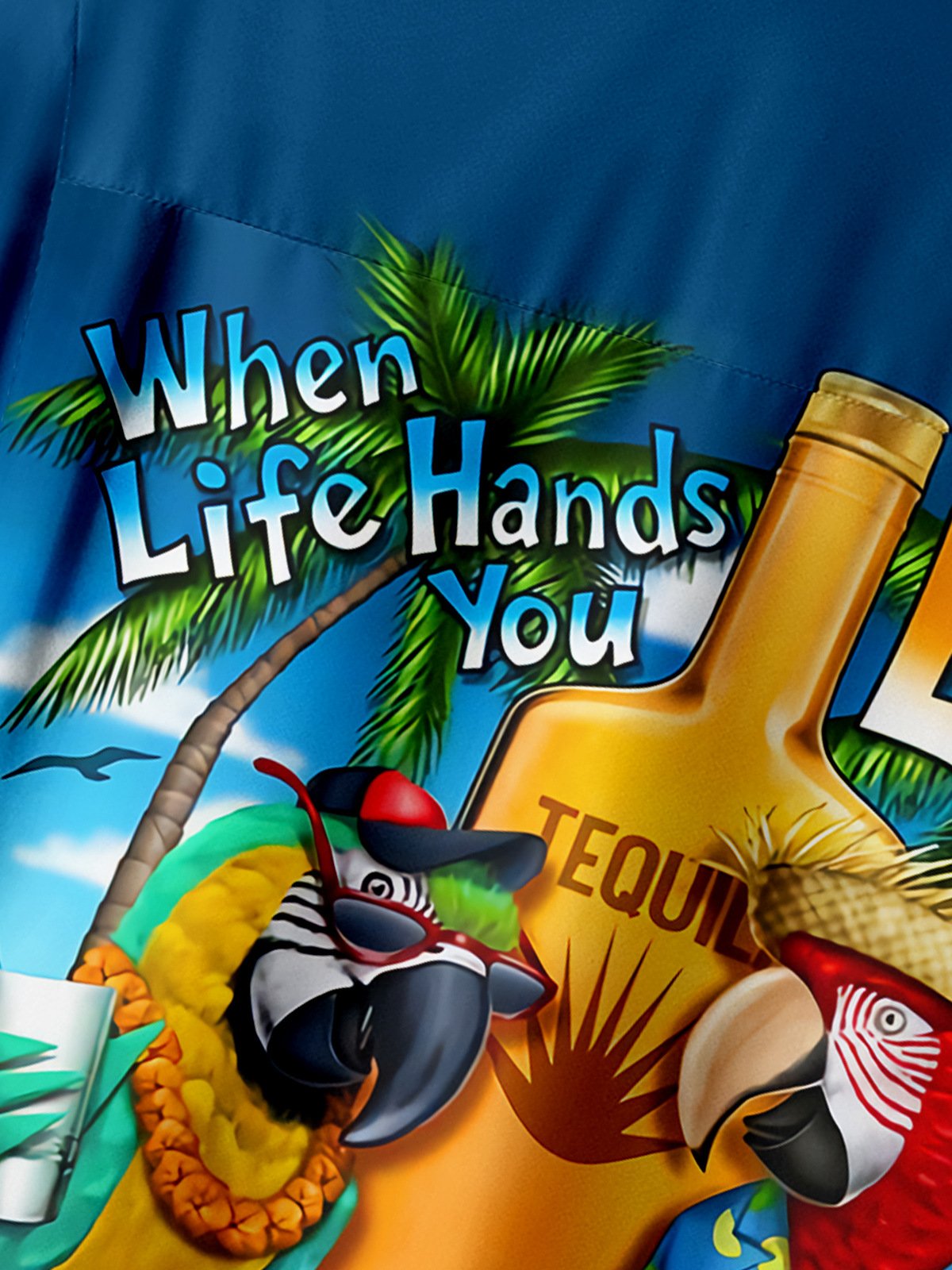 Hardaddy When Life Hands You Lines Find Someone With Tequila And Salt Vintage Motivated Quote Parrot Chest Pocket Short Sleeve Hawaiian Botton Down Shirt