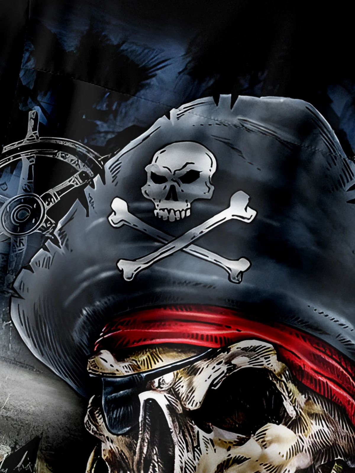 Hardaddy Black Skull Pirate Marine Chest Pocket Short Sleeve Hawaiian Botton Down Shirt
