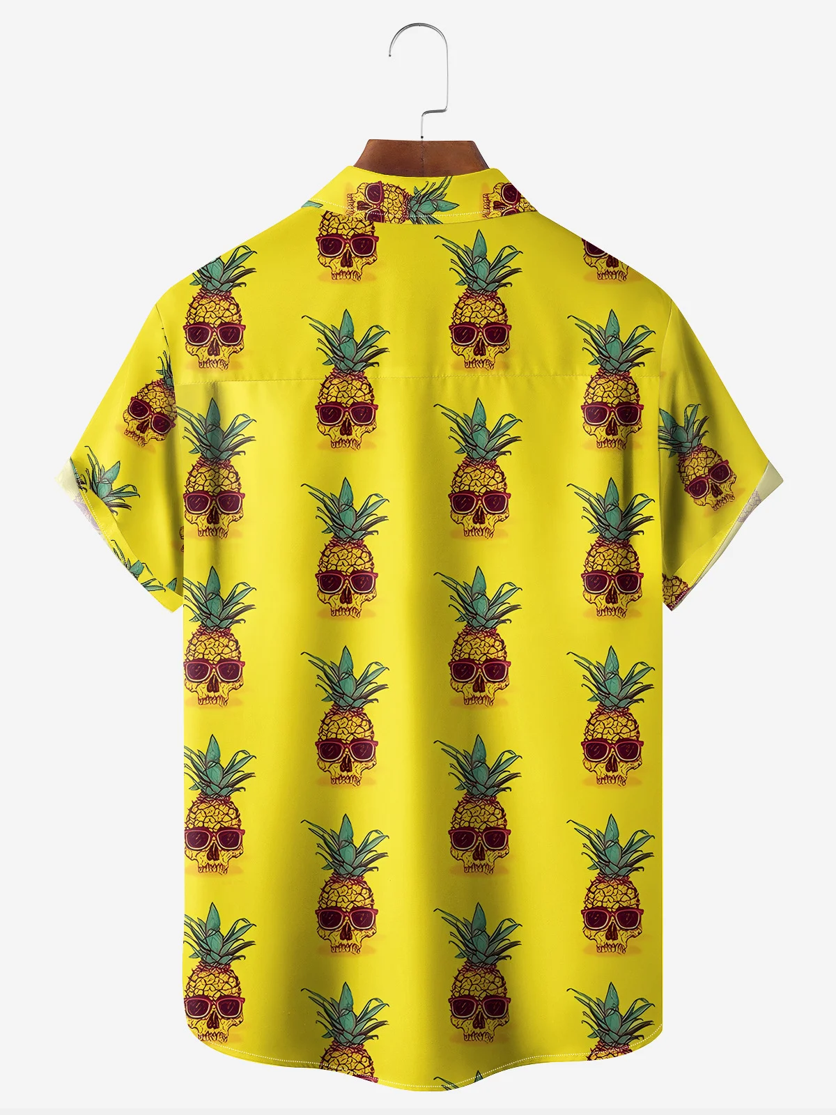 Pineapple Skull Chest Pocket Short Sleeve Hawaiian Shirt