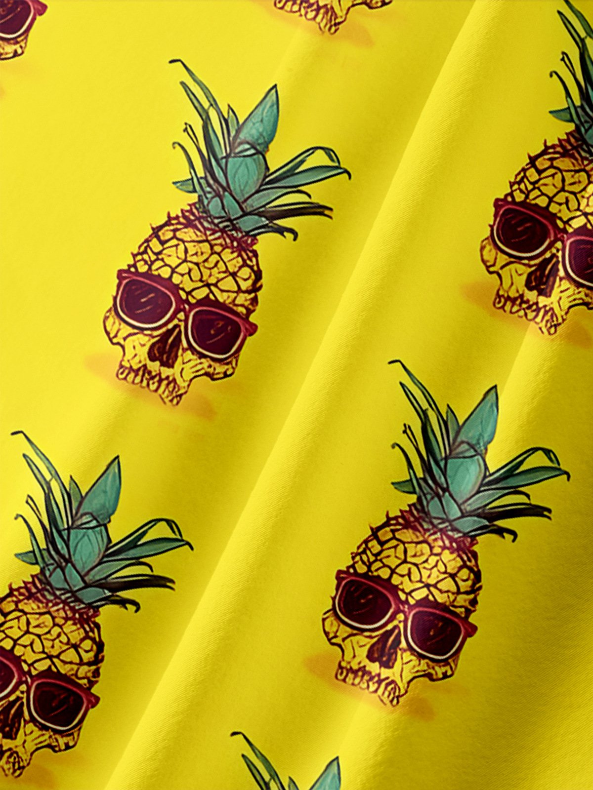 Pineapple Skull Chest Pocket Short Sleeve Hawaiian Shirt