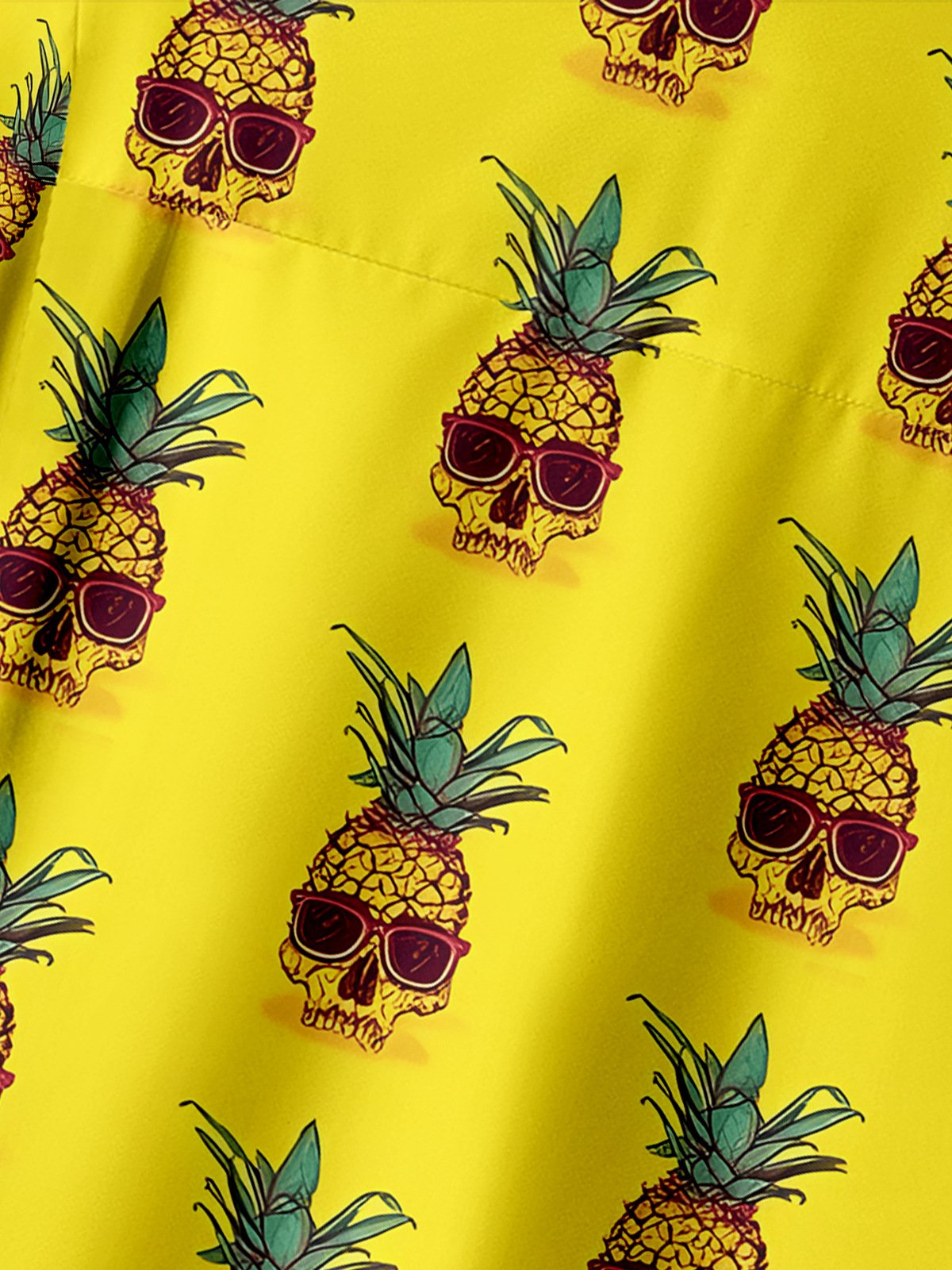 Pineapple Skull Chest Pocket Short Sleeve Hawaiian Shirt