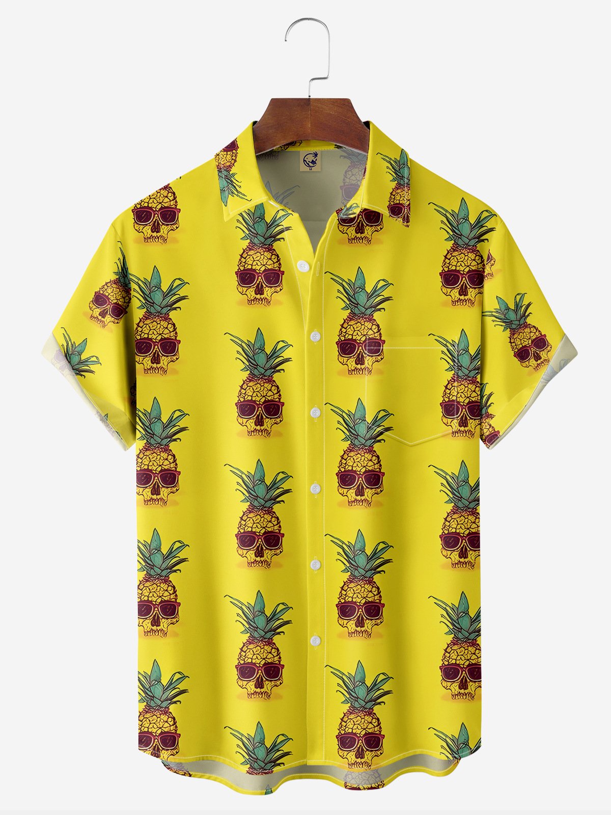 Pineapple Skull Chest Pocket Short Sleeve Hawaiian Shirt