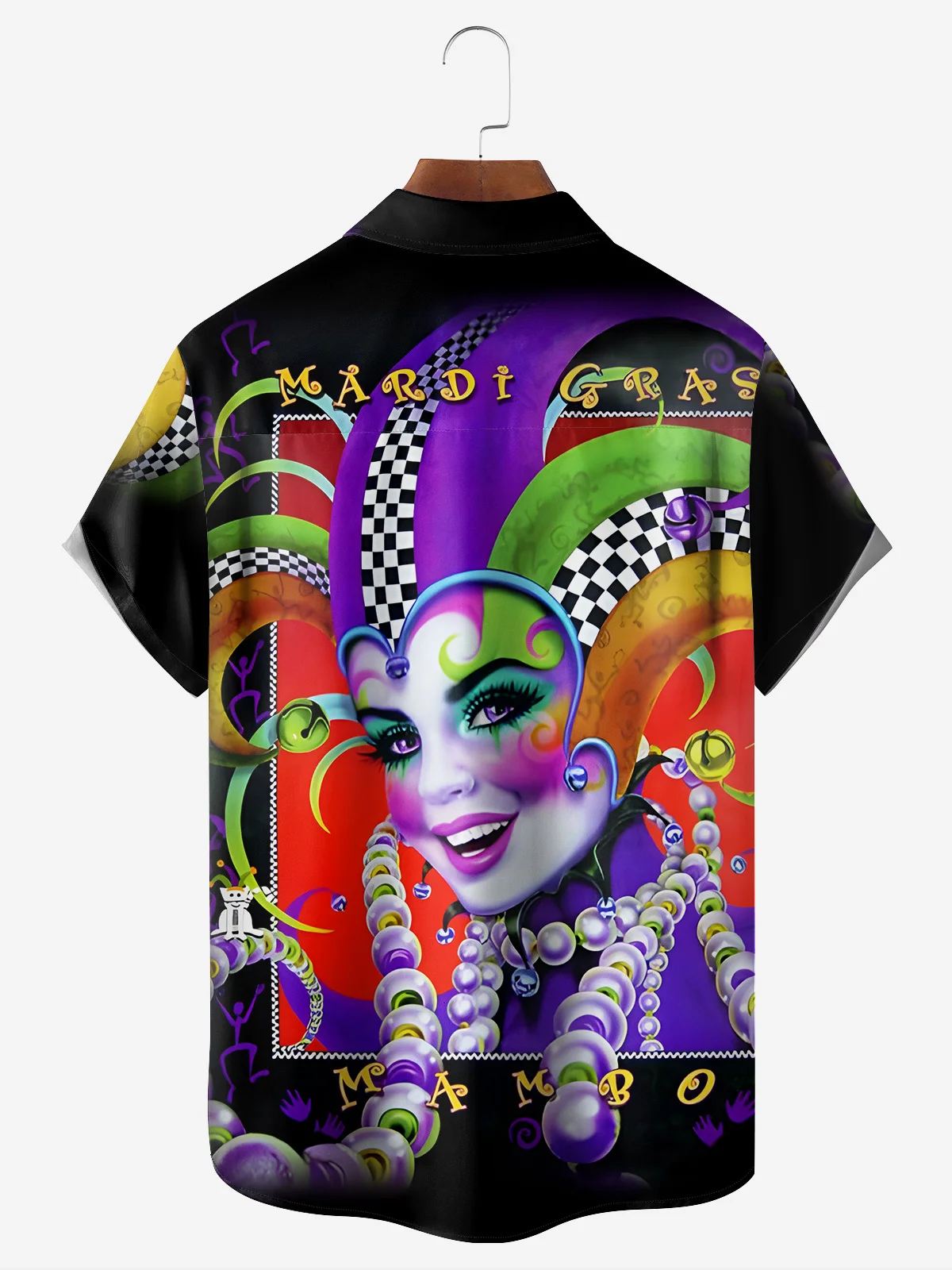 Hardaddy Mardi Gras Mask Chest Pocket Short Sleeve Casual Shirt